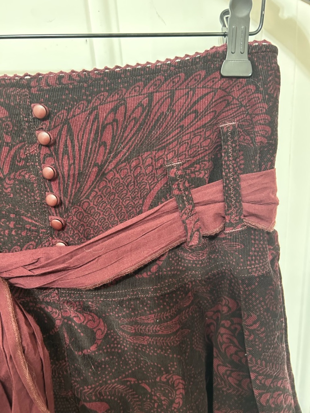 Bohemian Asymmetrical Maroon Printed Tie-Waist Skirt - Picture 6 of 10